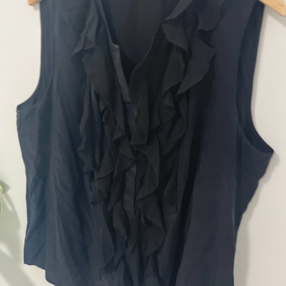 Tahari Black Ruffle Tank Blouse Size XL - Picture 2 of 7